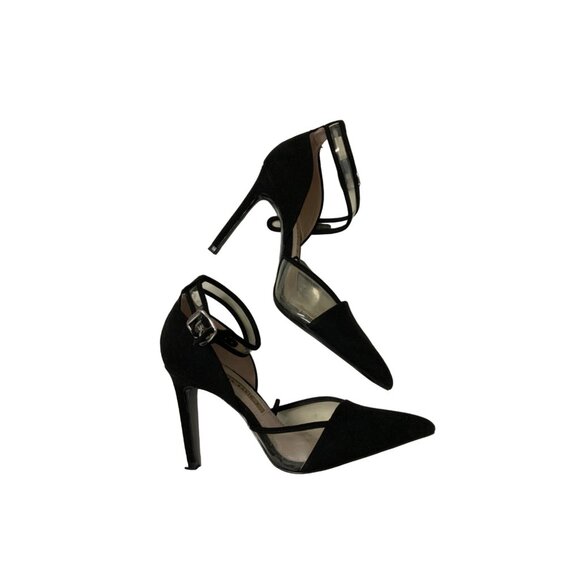 Zara Shoes - Zara Black Sueded Heels With Clear Contrast Detail & Ankle Straps